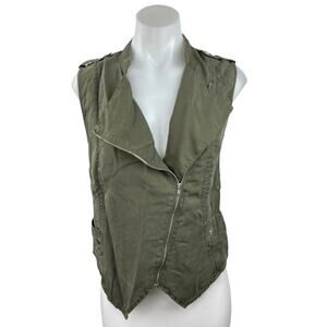 Mossimo Olive Green Asymmetric Zip Sleeveless Collar Moto Vest Jacket Size S